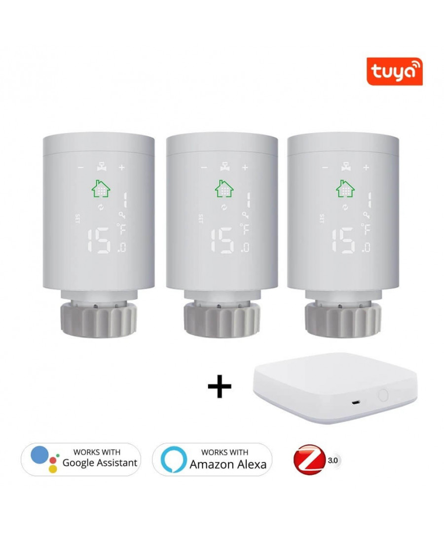 Akıllı Termostatik Vana Kafası (3 Adet) + Zigbee Ağ Geçidi Seti